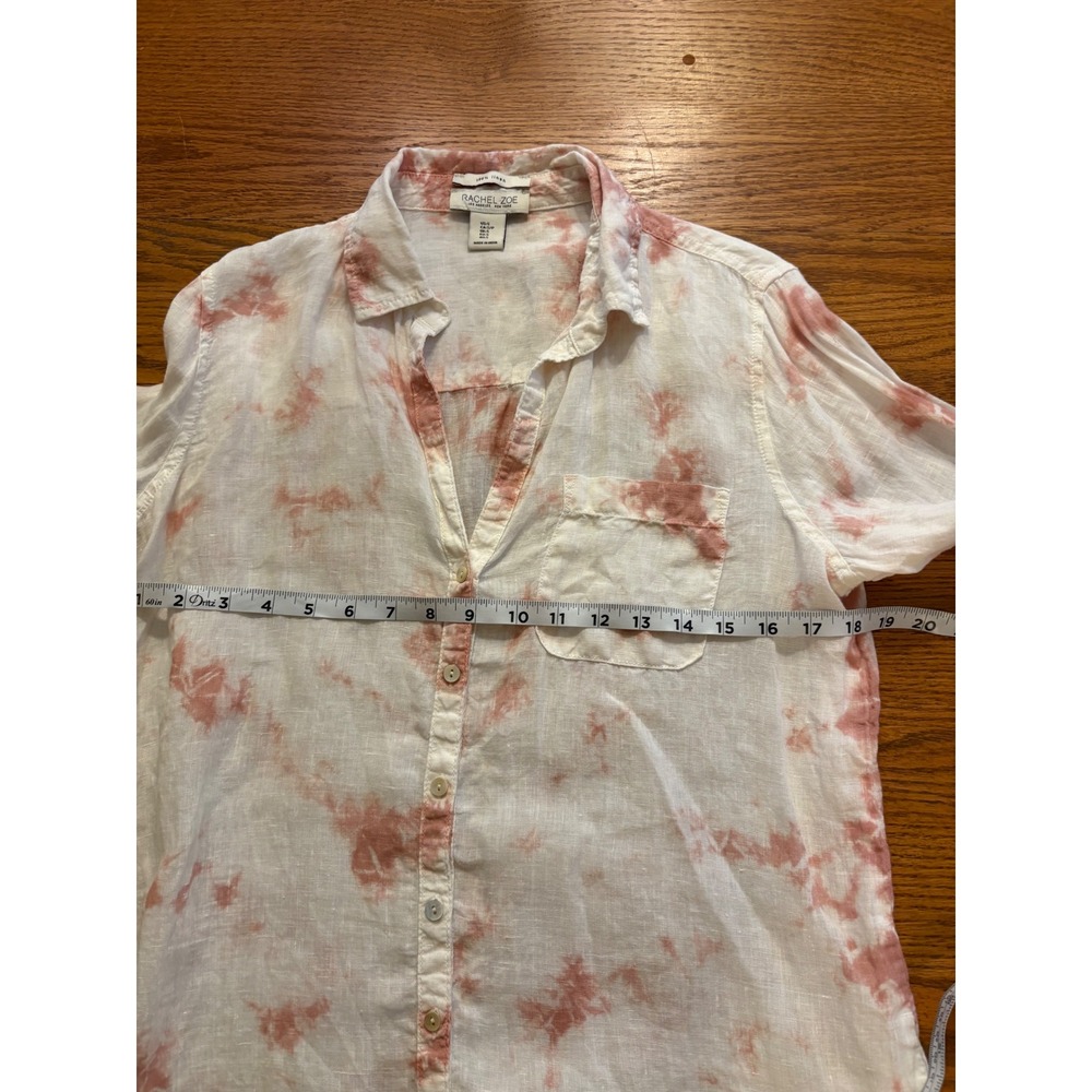 Rachel Zoe Womens Pink Tie Dye 100% Linen Button Down Shirt Roll Tab Small - Picture 6 of 9